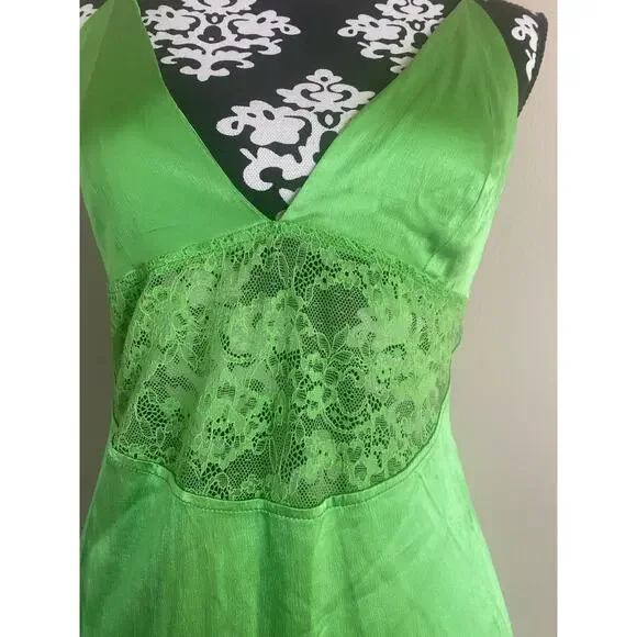 Zara bright green maxi slip dress lace midriff size M slinky silky backless flaw - Picture 3 of 6